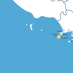 Mappa che illustra come arrivare a Ischia da Napoli (Molo Beverello, Pozzuoli) e altre località come Procida, Sorrento, Amalfi e Salerno.