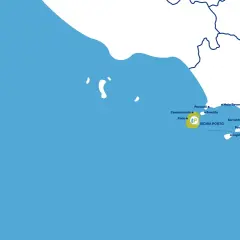 Mappa delle rotte dei traghetti da Salerno a Ischia e altre destinazioni campane come Capri, Sorrento e Amalfi.