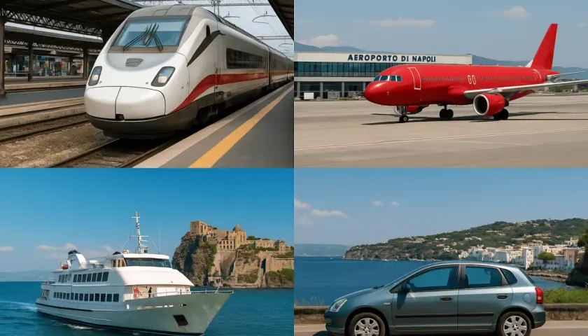 Viaggio da Roma a Ischia: treno, aereo per Napoli, traghetto e auto sull'isola.